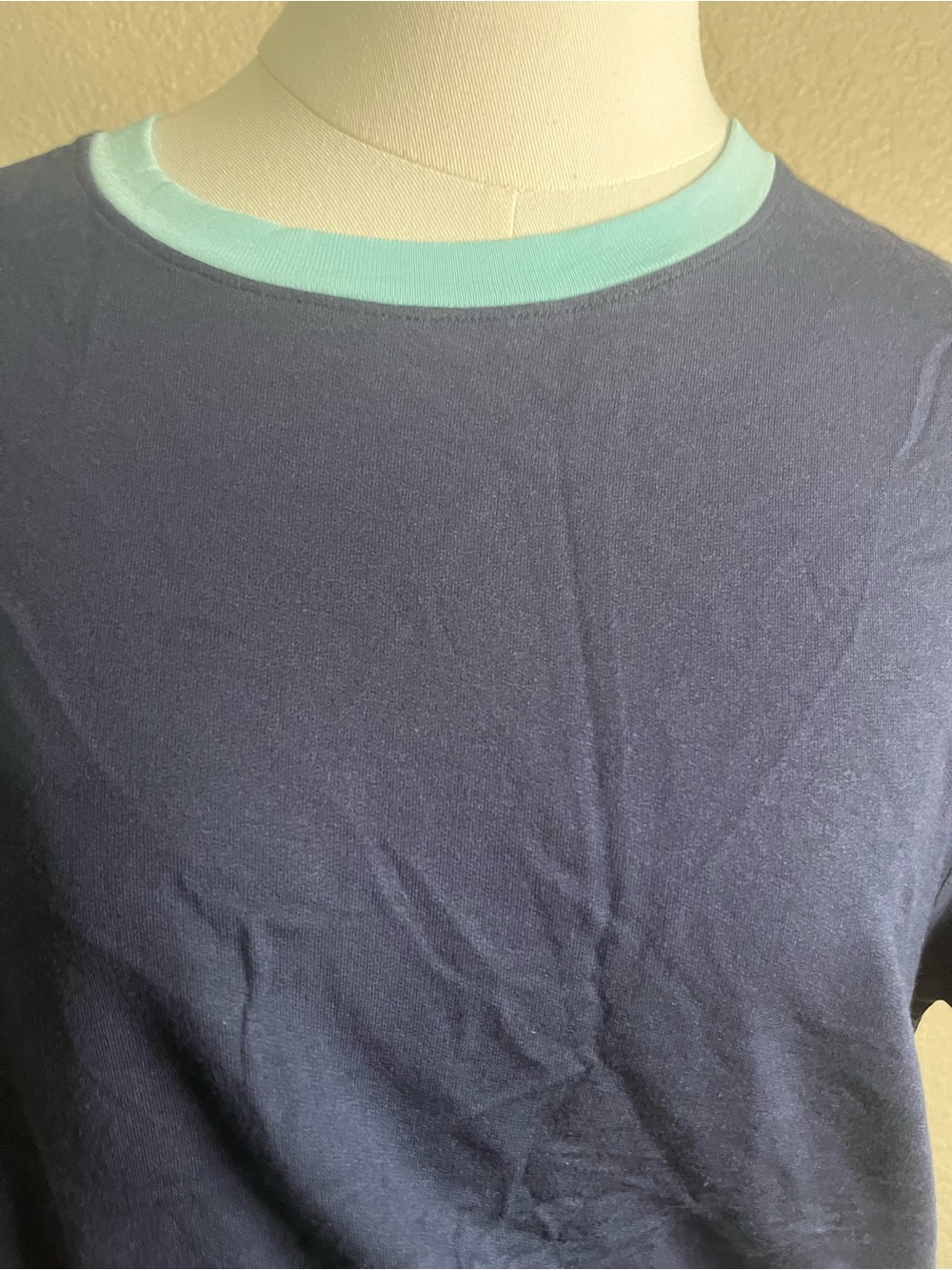 Navy Short Sleeve Pajama Set with Mint Trim - Picture 3 of 5